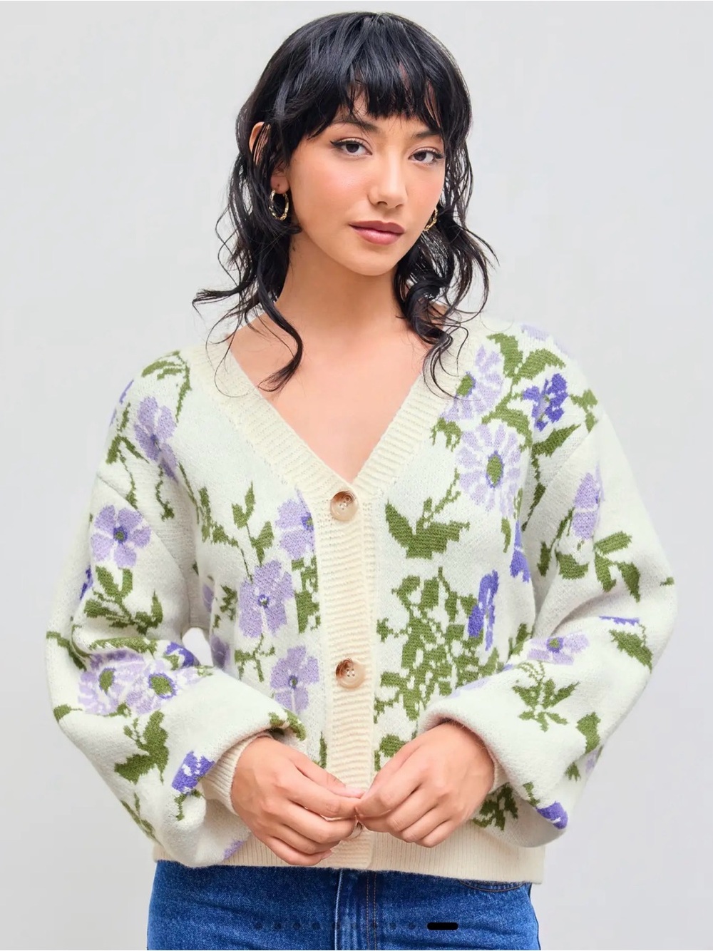 Cider Cream Cardigan with Lavender & Olive Floral Knit